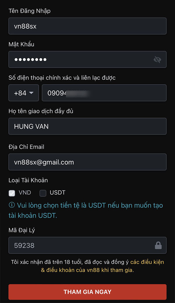 Hướng dẫn nhận 50k từ Vn88